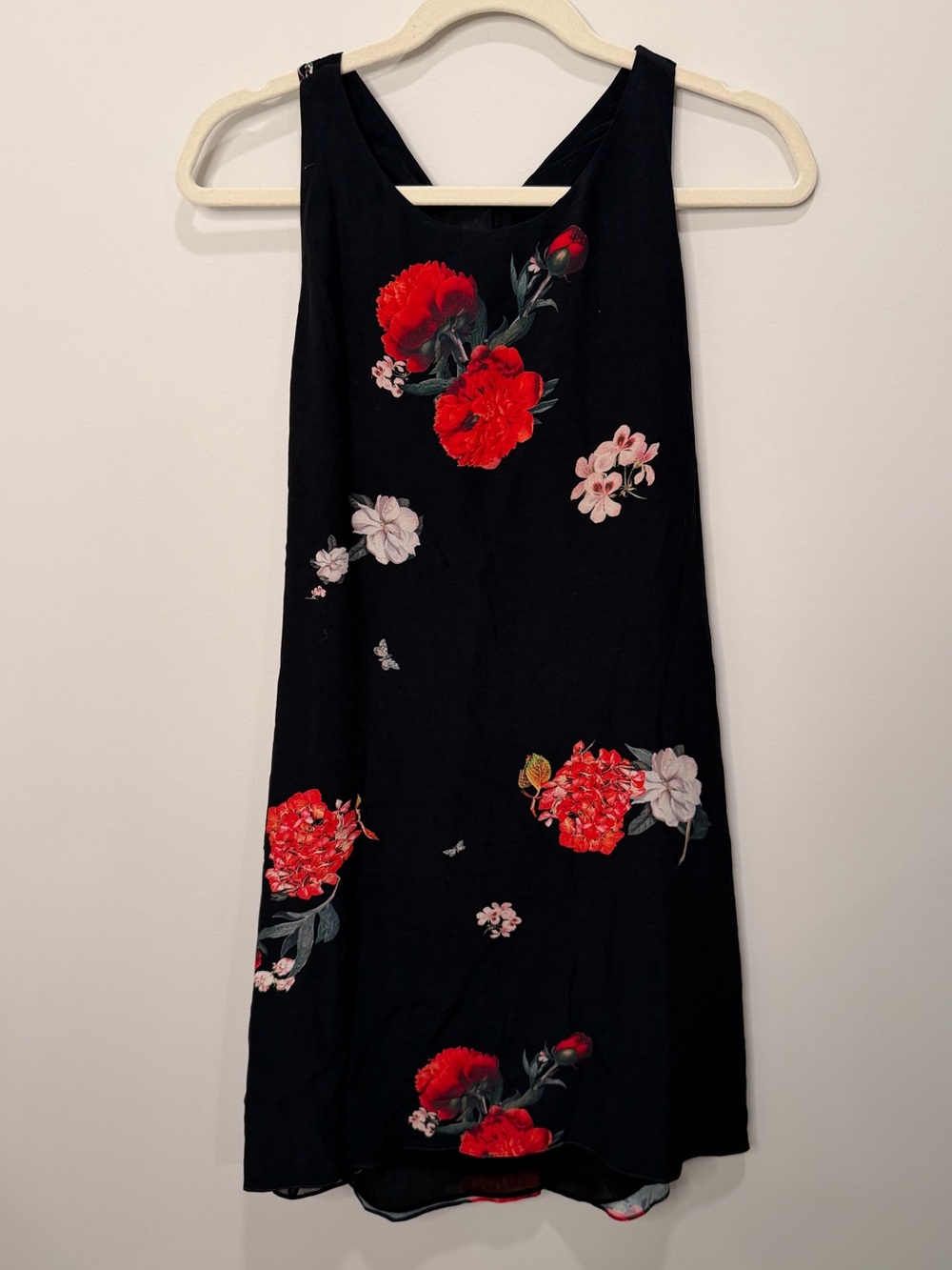 Alice + Olivia Black Red Floral Racerback Shift Dress Size Large